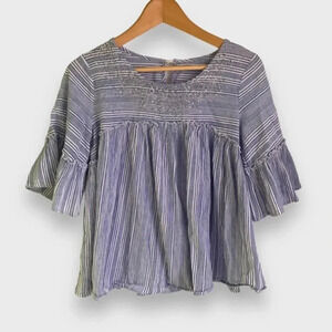 Cotton Rhinestone  Embellished Prairie Boho Blouse